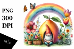 Gnome House Rainbow Colorful Flowers | Clipart Product Image 1