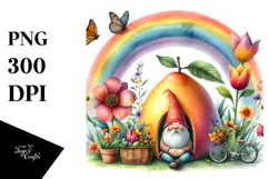 Gnome House Rainbow Colorful Flowers | Clipart Product Image 1