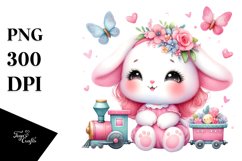 Vibrant Baby Bunny with Train PNG Product Image 1