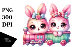 Vibrant Baby Bunny with Train PNG Product Image 1