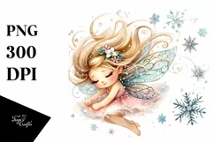 Cute Fairy Tumbling with Snow Flakes PNG Product Image 1