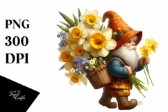 Detailed Gnome with Narcissus Bouquet Digital Painting Product Image 1