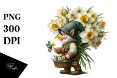 Detailed Gnome with Narcissus Bouquet Digital Painting Product Image 3