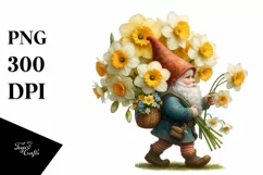 Detailed Gnome with Narcissus Bouquet Digital Painting Product Image 3