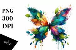 Vibrant Butterfly with Plant Leaves, PNG Product Image 3