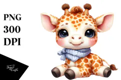 Funny Baby Giraffe Watercolor Clipart Product Image 1