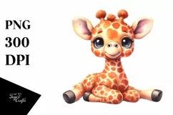 Funny Baby Giraffe Watercolor Clipart Product Image 1