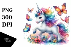 Colorful Baby Unicorn Chasing Butterflies, High-Res PNG Product Image 3
