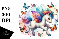 Colorful Baby Unicorn Chasing Butterflies, High-Res PNG Product Image 3
