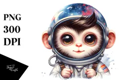 cute Baby Monkey with Astronaut Helmet PNG Product Image 1