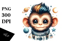 cute Baby Monkey with Astronaut Helmet PNG Product Image 1