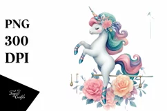 Colorful Baby Unicorn at Ballet Barre, Transparent PNG Product Image 1