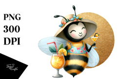 Cute Bee Drinking Cocktail PNG Product Image 1