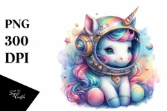 Colorful Baby Unicorn with Space Helmet, High-Res PNG Product Image 1