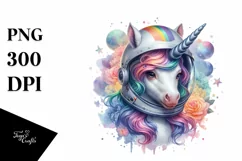 Colorful Baby Unicorn with Space Helmet, High-Res PNG Product Image 3