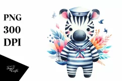 colorful watercolor wimsical zebra sailor suit Product Image 1