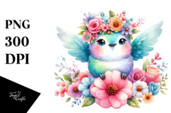 Pastel Hummingbird Flower Crown Clipart Product Image 1
