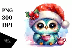 Colorful Owl with Santa Hat, Summer PNG Product Image 3