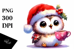 Expressive Baby Owl in Santa Hat PNG Product Image 3