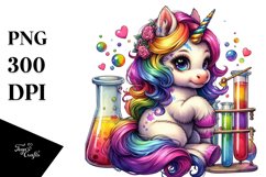Baby Unicorn with Beaker and Test Tubes, PNG Format Product Image 1