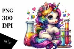 Baby Unicorn with Beaker and Test Tubes, PNG Format Product Image 1
