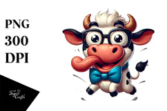 Whimsical Cartoon Cow with Bow Tie PNG Product Image 1
