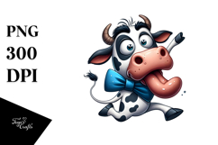Whimsical Cartoon Cow with Bow Tie PNG Product Image 1
