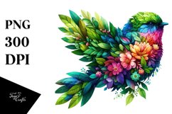 Vibrant Watercolor Bird with Flowers, PNG Product Image 1