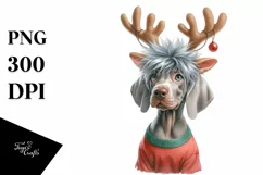 Enthusiastic Baby Weimaraner with Reindeer Horns PNG Product Image 3