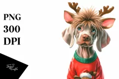 Enthusiastic Baby Weimaraner with Reindeer Horns PNG Product Image 3