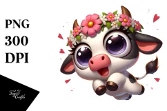 Cartoon Cow Flower Crown PNG Product Image 1