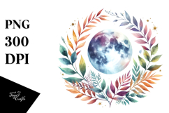 Vibrant Boho Moon with Foliage | Sublimation Clipart Product Image 1