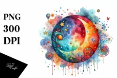 Colorful Watercolor Wimsicall Vibrant Moon Product Image 3