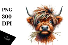 Crazy Highland Cow with Cool Hair PNG Product Image 1