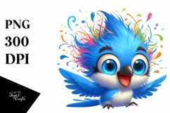 Colorful Baby Blue Jay Smiling | Sublimation Clipart Product Image 1