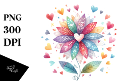 Simple Cute Flower with Hearts, PNG Product Image 1
