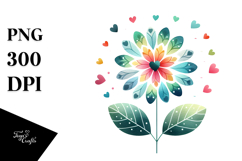 Colorful Digital Flower with Heart Petals, Transparent PNG Product Image 1