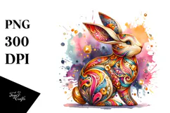 Colorful Wooden Bunny PNG Product Image 1