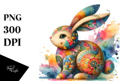 Colorful Wooden Bunny PNG Product Image 1