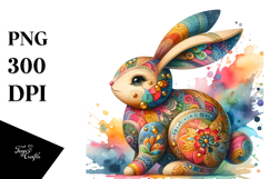 Colorful Wooden Bunny PNG Product Image 1