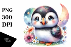Cute Colorful Puffin Moon Stars Clipart Product Image 3