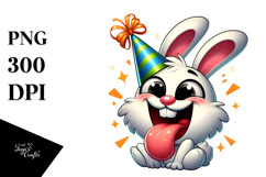 Silly Cartoon Rabbit with Party Hat PNG Product Image 1