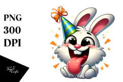 Silly Cartoon Rabbit with Party Hat PNG Product Image 1