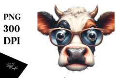 Funny Baby Cow with Funny Sunglasses PNG Product Image 1