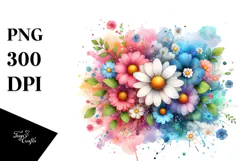 Colorful Flower Splashes Painting, PNG Product Image 1
