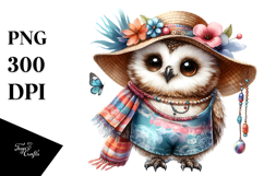Digital Watercolor Adorned Owl Beachwear PNG Product Image 1