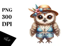 Digital Watercolor Adorned Owl Beachwear PNG Product Image 1