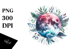 Vibrant Abstract Moon with Foliage and Clouds | Sublimation Product Image 1