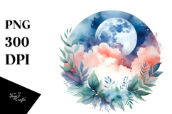 Vibrant Abstract Moon with Foliage and Clouds | Sublimation Product Image 1