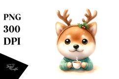 Enthusiastic Baby Shiba Inu with Reindeer Horns PNG Product Image 3